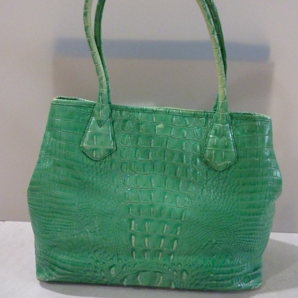 BRAHMIN Leather Croc Embossed Tote Bag Purse Green